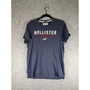 Hollister Shirt Men Medium Short Sleeve Blue Spell Out Preppy Academia Californi